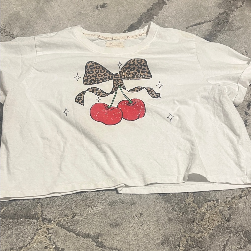 Leopard Bow Cherry White Crop Top
